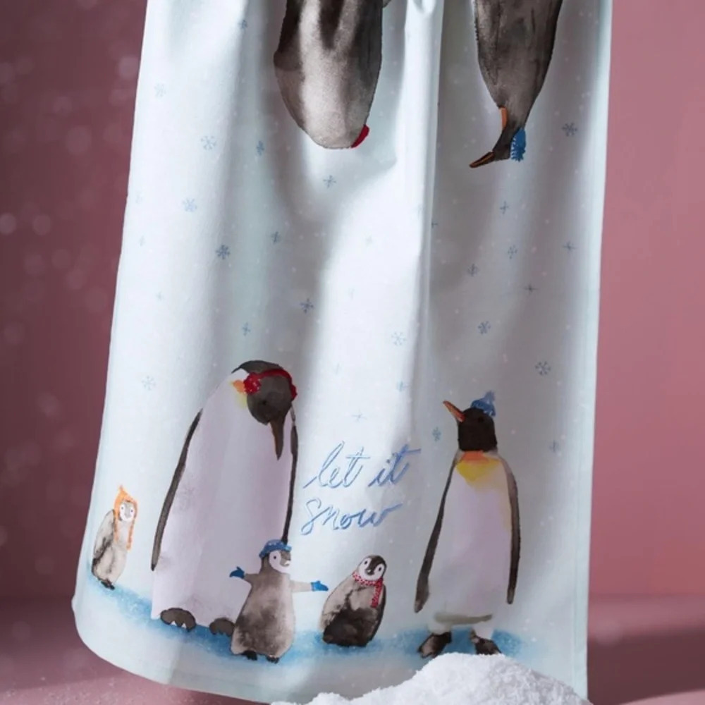 NWT Anthropologie Let it Snow Penguin Kitchen Towel